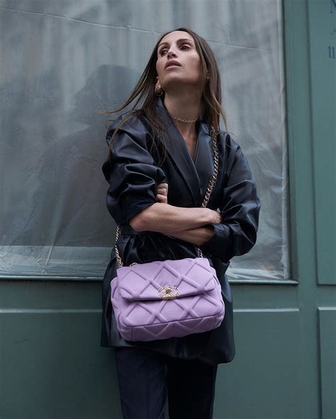 purple Chanel bag outfit